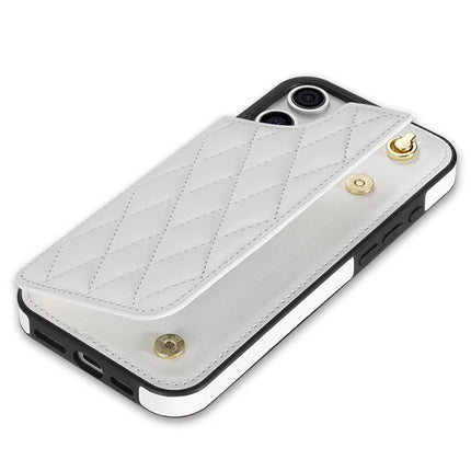 For iPhone 16 Pro Max Case with Wrist Strap Card Slots Rhombus Leather+TPU Phone Cover