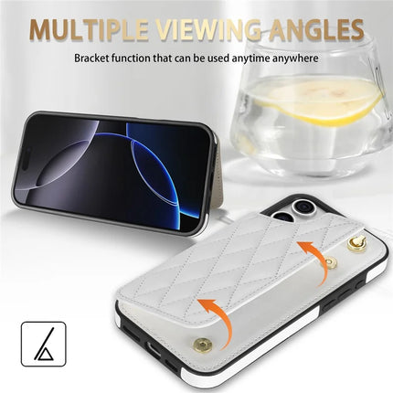 For iPhone 16 Pro Max Case with Wrist Strap Card Slots Rhombus Leather+TPU Phone Cover