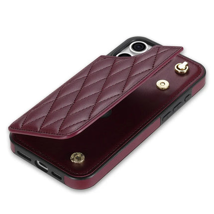 For iPhone 16 Pro Max Case with Wrist Strap Card Slots Rhombus Leather+TPU Phone Cover