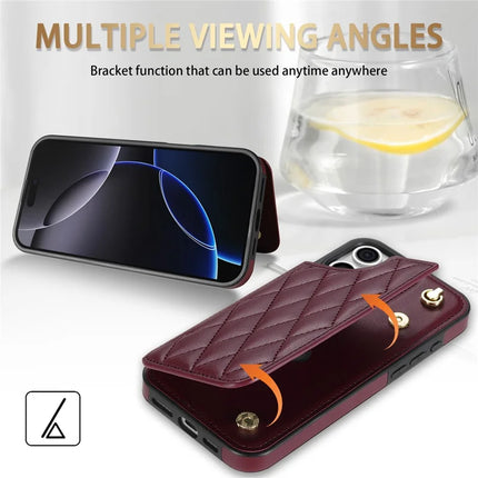 For iPhone 16 Pro Max Case with Wrist Strap Card Slots Rhombus Leather+TPU Phone Cover