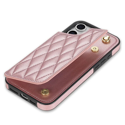 For iPhone 16 Pro Max Case with Wrist Strap Card Slots Rhombus Leather+TPU Phone Cover