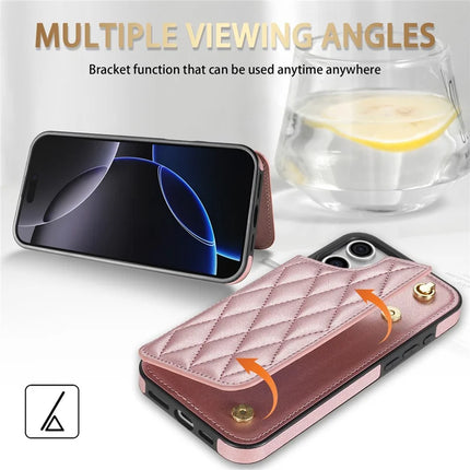 For iPhone 16 Pro Max Case with Wrist Strap Card Slots Rhombus Leather+TPU Phone Cover