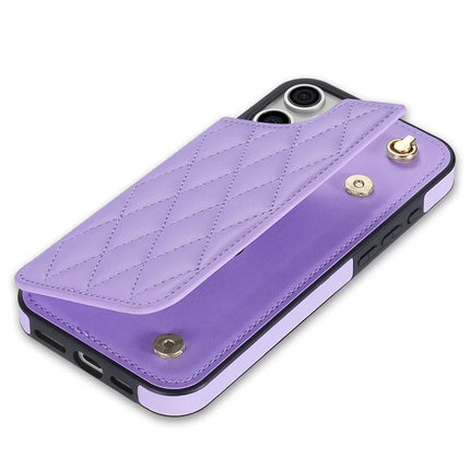 For iPhone 16 Pro Max Case with Wrist Strap Card Slots Rhombus Leather+TPU Phone Cover