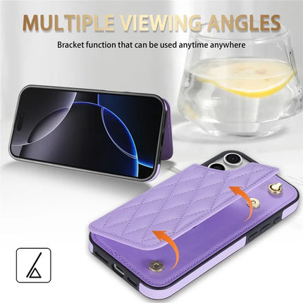 For iPhone 16 Pro Max Case with Wrist Strap Card Slots Rhombus Leather+TPU Phone Cover