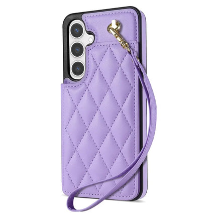 For Samsung Galaxy A16 4G / 5G Case with Wrist Strap Card Slots Rhombus Leather+TPU Phone Cover