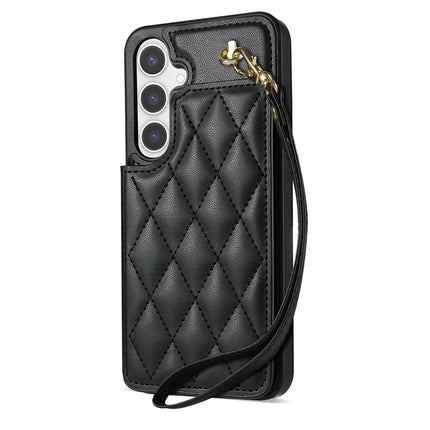 For Samsung Galaxy A55 5G Case with Wrist Strap Card Slots Rhombus Leather+TPU Phone Cover