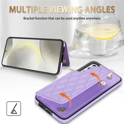 For Samsung Galaxy A55 5G Case with Wrist Strap Card Slots Rhombus Leather+TPU Phone Cover