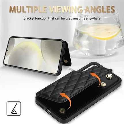For Samsung Galaxy A15 4G / 5G Case with Wrist Strap Card Slots Rhombus Leather+TPU Phone Cover