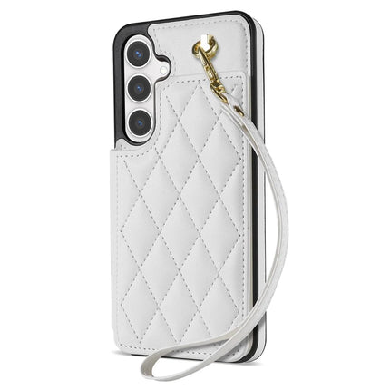 For Samsung Galaxy A15 4G / 5G Case with Wrist Strap Card Slots Rhombus Leather+TPU Phone Cover