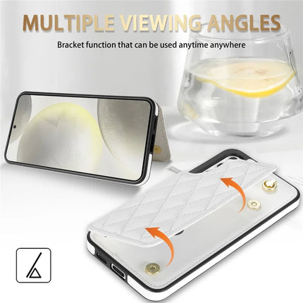 For Samsung Galaxy A15 4G / 5G Case with Wrist Strap Card Slots Rhombus Leather+TPU Phone Cover