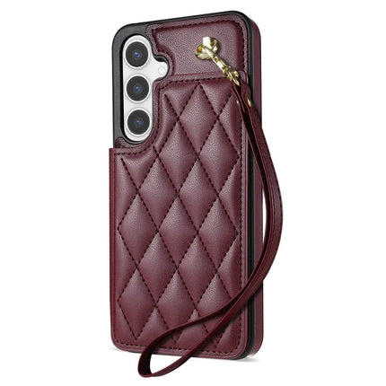 For Samsung Galaxy A15 4G / 5G Case with Wrist Strap Card Slots Rhombus Leather+TPU Phone Cover