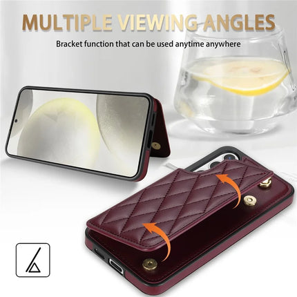 For Samsung Galaxy A15 4G / 5G Case with Wrist Strap Card Slots Rhombus Leather+TPU Phone Cover