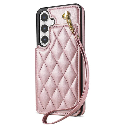 For Samsung Galaxy A15 4G / 5G Case with Wrist Strap Card Slots Rhombus Leather+TPU Phone Cover