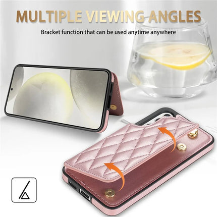 For Samsung Galaxy A15 4G / 5G Case with Wrist Strap Card Slots Rhombus Leather+TPU Phone Cover