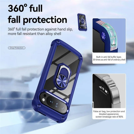 For Google Pixel 9 Pro  /  Pixel 9 Case Alloy Lens Frame PC + TPU Kickstand Phone Back Cover