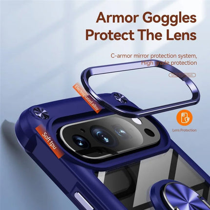 For Google Pixel 9 Pro  /  Pixel 9 Case Alloy Lens Frame PC + TPU Kickstand Phone Back Cover