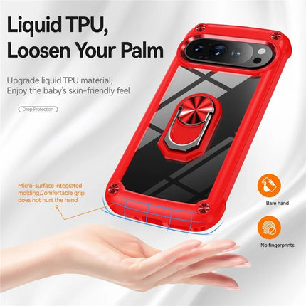 For Google Pixel 9 Pro  /  Pixel 9 Case Alloy Lens Frame PC + TPU Kickstand Phone Back Cover