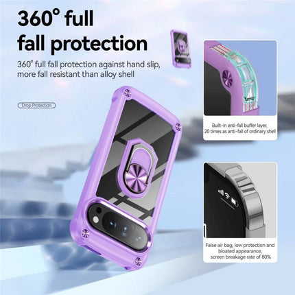 For Google Pixel 9 Pro  /  Pixel 9 Case Alloy Lens Frame PC + TPU Kickstand Phone Back Cover