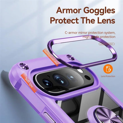 For Google Pixel 9 Pro  /  Pixel 9 Case Alloy Lens Frame PC + TPU Kickstand Phone Back Cover