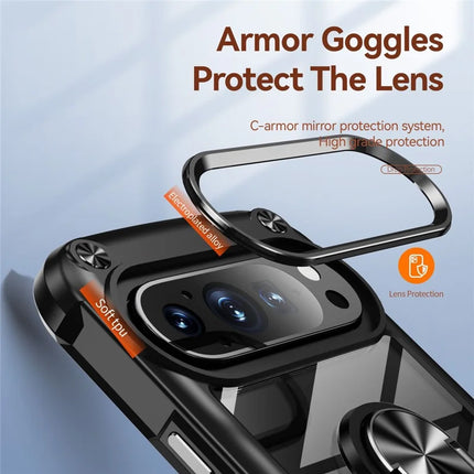 For Google Pixel 9 Pro XL Case Alloy Lens Frame PC + TPU Kickstand Phone Back Cover