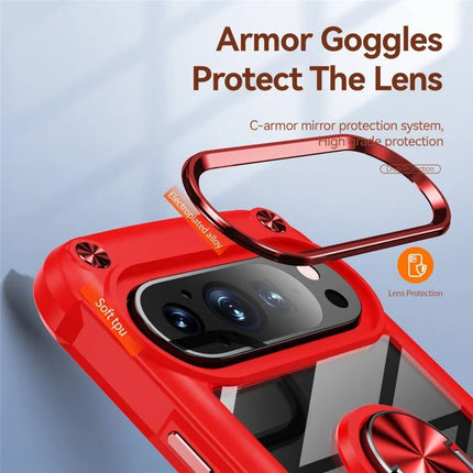 For Google Pixel 9 Pro XL Case Alloy Lens Frame PC + TPU Kickstand Phone Back Cover