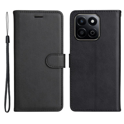 For Honor Play 60 Plus 5G / Play 9T / X7c 4G / 200 Smart 5G Case Solid Color Leather Mobile Cover Wallet Stand with Strap - Black
