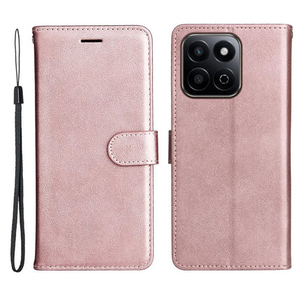 For Honor Play 60 Plus 5G / Play 9T / X7c 4G / 200 Smart 5G Case Solid Color Leather Mobile Cover Wallet Stand with Strap - Rose Gold