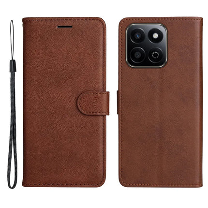 For Honor Play 60 Plus 5G / Play 9T / X7c 4G / 200 Smart 5G Case Solid Color Leather Mobile Cover Wallet Stand with Strap - Brown