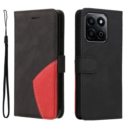For Honor Play 60 Plus 5G / Play 9T / X7c 4G / 200 Smart 5G Leather Case Wallet Stand Color Splicing Phone Cover - Black