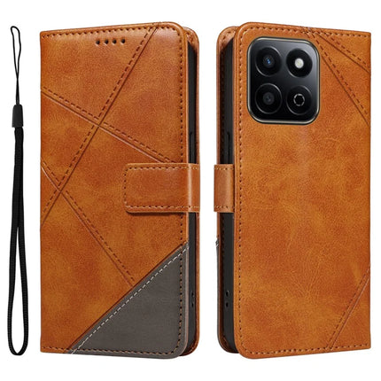 For Honor Play 60 Plus 5G / Play 9T / X7c 4G / 200 Smart 5G Leather Case Geometric Line Wallet Phone Cover - Brown