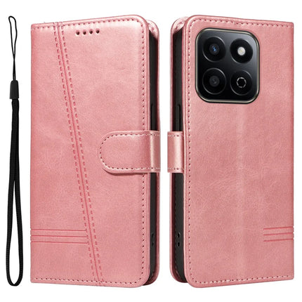 For Honor Play 60 Plus 5G / Play 9T / X7c 4G / 200 Smart 5G Wallet Phone Case T-Shape Lines Leather Cover - Rose Gold