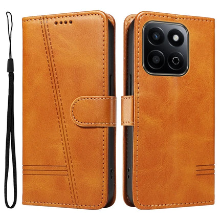 For Honor Play 60 Plus 5G / Play 9T / X7c 4G / 200 Smart 5G Wallet Phone Case T-Shape Lines Leather Cover - Yellow