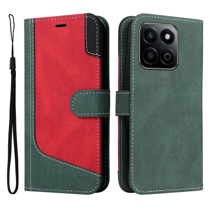 For Honor Play 60 Plus 5G / Play 9T / X7c 4G / 200 Smart 5G Leather Case Wallet Phone Cover 3 Color Splicing - Green