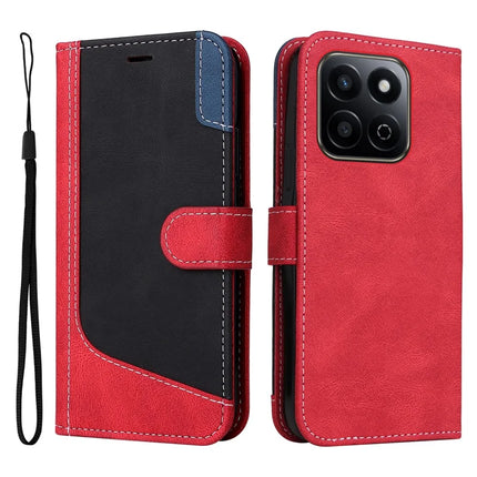 For Honor Play 60 Plus 5G / Play 9T / X7c 4G / 200 Smart 5G Leather Case Wallet Phone Cover 3 Color Splicing - Red