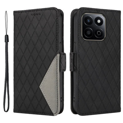 For Honor Play 60 Plus 5G / Play 9T / X7c 4G / 200 Smart 5G Case Rhombus PU Leather Flip Wallet Phone Cover - Black