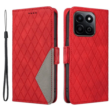 For Honor Play 60 Plus 5G / Play 9T / X7c 4G / 200 Smart 5G Case Rhombus PU Leather Flip Wallet Phone Cover - Red