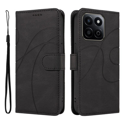 For Honor Play 60 Plus 5G / Play 9T / X7c 4G / 200 Smart 5G Stand Case Wallet Leather Phone Cover Curved Line - Black