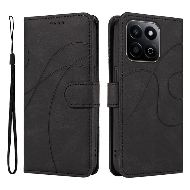 For Honor Play 60 Plus 5G / Play 9T / X7c 4G / 200 Smart 5G Stand Case Wallet Leather Phone Cover Curved Line - Black