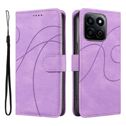 For Honor Play 60 Plus 5G / Play 9T / X7c 4G / 200 Smart 5G Stand Case Wallet Leather Phone Cover Curved Line - Light Purple