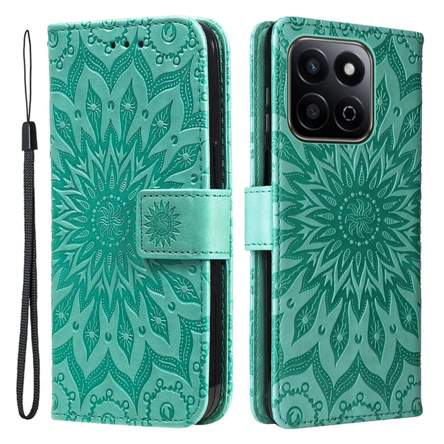 For Honor Play 60 Plus 5G / Play 9T / X7c 4G / 200 Smart 5G Case Sunflower Leather Wallet Phone Cover - Green