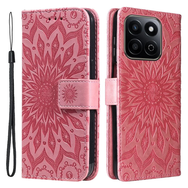 For Honor Play 60 Plus 5G / Play 9T / X7c 4G / 200 Smart 5G Case Sunflower Leather Wallet Phone Cover - Pink