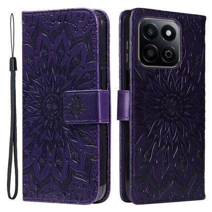 For Honor Play 60 Plus 5G / Play 9T / X7c 4G / 200 Smart 5G Case Sunflower Leather Wallet Phone Cover - Purple