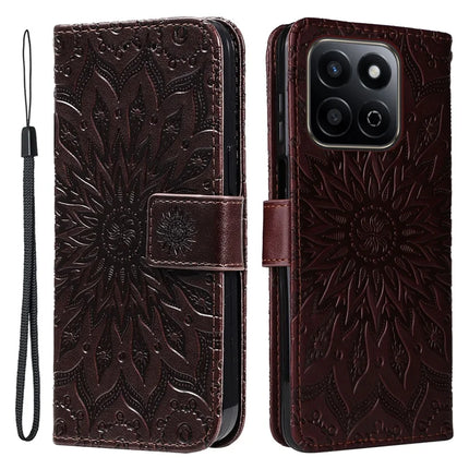 For Honor Play 60 Plus 5G / Play 9T / X7c 4G / 200 Smart 5G Case Sunflower Leather Wallet Phone Cover - Brown