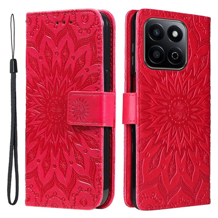 For Honor Play 60 Plus 5G / Play 9T / X7c 4G / 200 Smart 5G Case Sunflower Leather Wallet Phone Cover - Red