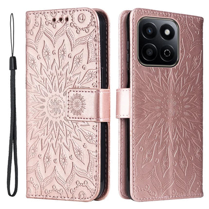 For Honor Play 60 Plus 5G / Play 9T / X7c 4G / 200 Smart 5G Case Sunflower Leather Wallet Phone Cover - Rose Gold