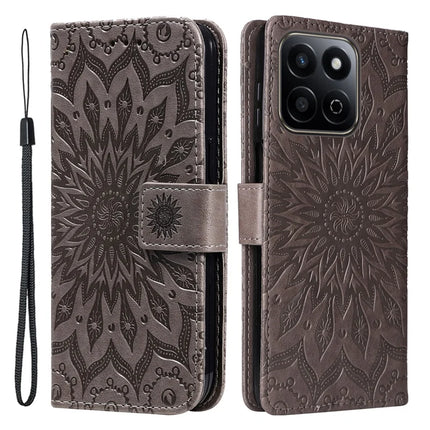 For Honor Play 60 Plus 5G / Play 9T / X7c 4G / 200 Smart 5G Case Sunflower Leather Wallet Phone Cover - Grey