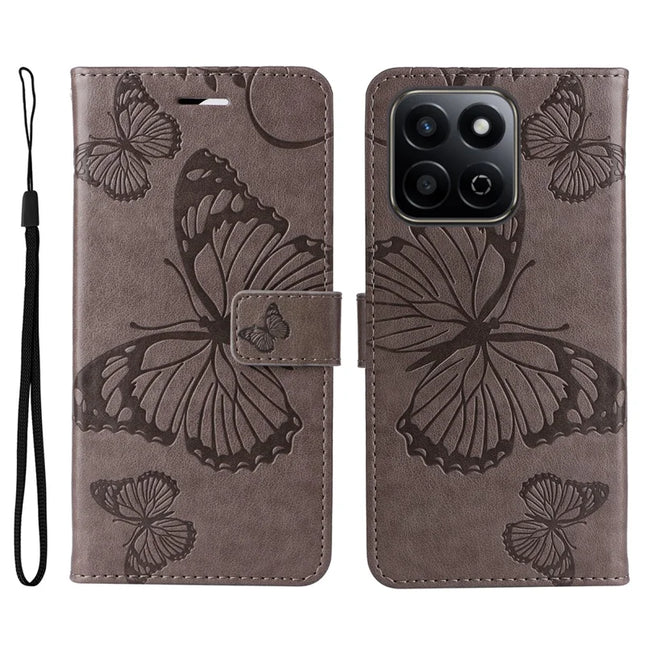 For Honor Play 60 Plus 5G / Play 9T / X7c 4G / 200 Smart 5G Case Butterfly Leather Phone Cover - Grey