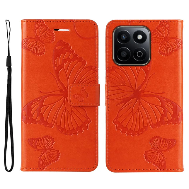 For Honor Play 60 Plus 5G / Play 9T / X7c 4G / 200 Smart 5G Case Butterfly Leather Phone Cover - Orange