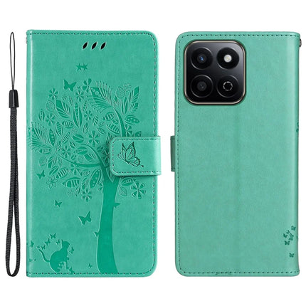 For Honor Play 60 Plus 5G / Play 9T / X7c 4G / 200 Smart 5G Case Cat Tree Pattern Flip Leather Phone Cover - Green