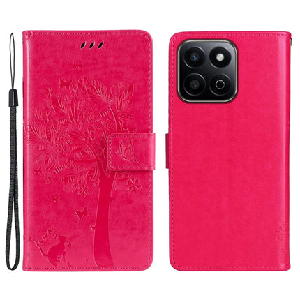 For Honor Play 60 Plus 5G / Play 9T / X7c 4G / 200 Smart 5G Case Cat Tree Pattern Flip Leather Phone Cover - Rose